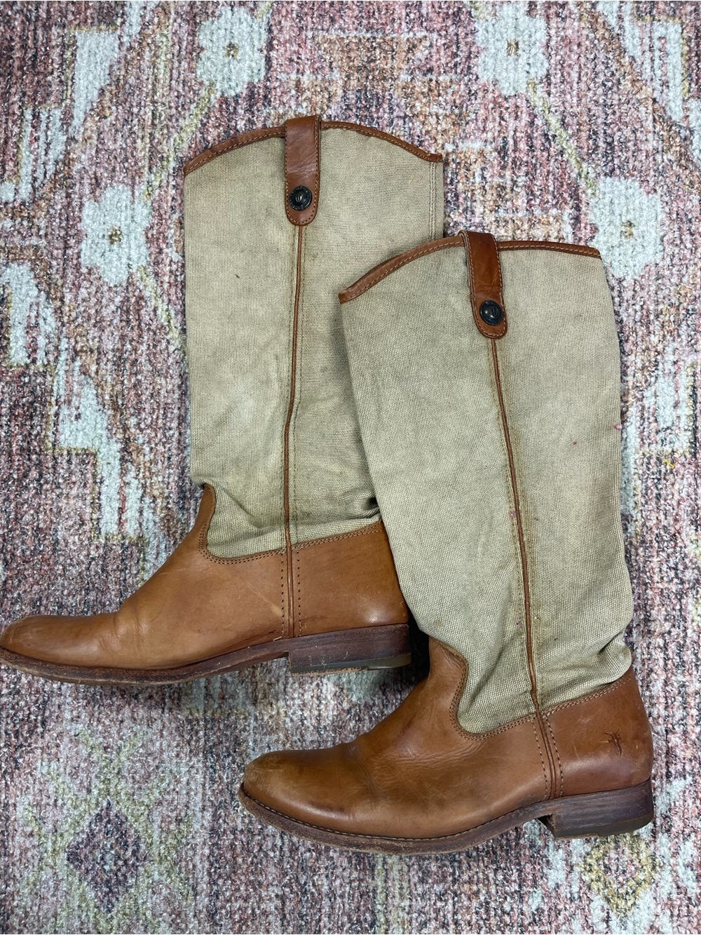 Frye Melissa Button Tall Canvas Leather Riding Boots Size 7.5